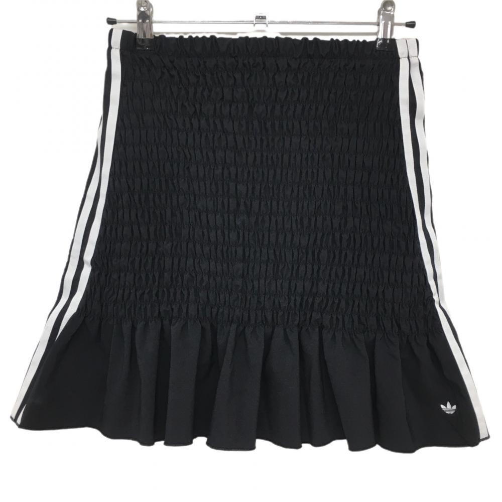 【新品】アディダス スカート 黒×白 サイドライン スモッキングスカート レディース L ゴルフウェア adidas