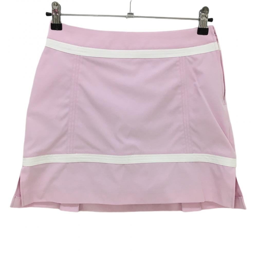 【超美品】アディダス スカート ピンク×白 ライン 裾スリット 内側インナーパンツ レディース S/P ゴルフウェア adidas