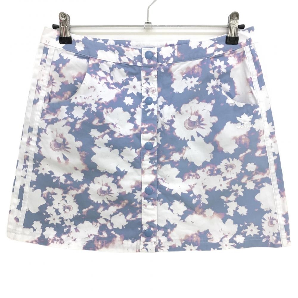 アディダス スカート ライトブルー×白 総柄 ロゴ刺しゅう スナップボタン  レディース OT ゴルフウェア adidas