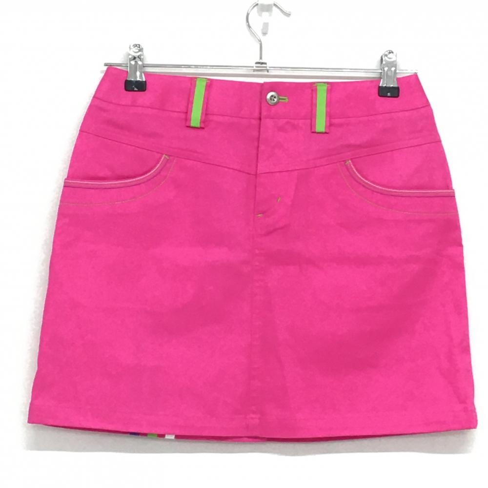 【超美品】アディダス スカート ピンク×ライトグリーン バックロゴ 後ろスリット レディース S/P ゴルフウェア adidas