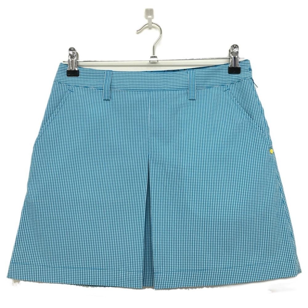 【超美品】アディダス スカート ライトブルー×白 ギンガムチェック サッカー生地 レディース S/P ゴルフウェア adidas