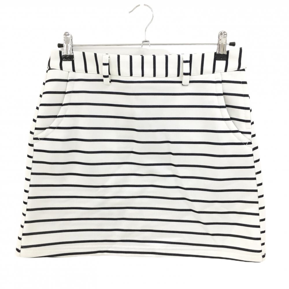 【美品】アディダス スカート 白×ダークネイビー ボーダー インナーパンツ付き レディース L/G ゴルフウェア adidas