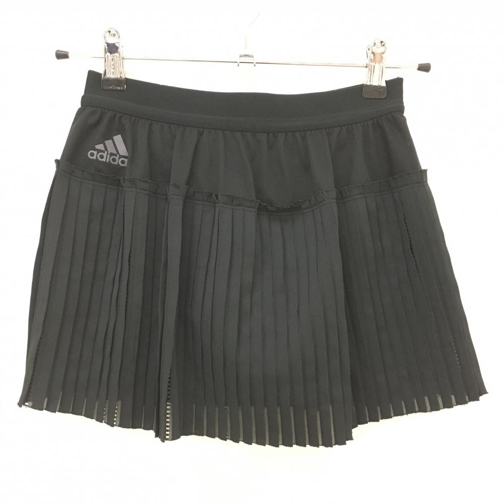 【美品】アディダス プリーツスカート 黒 内側インナーパンツ ウエストゴム  レディース S ゴルフウェア adidas