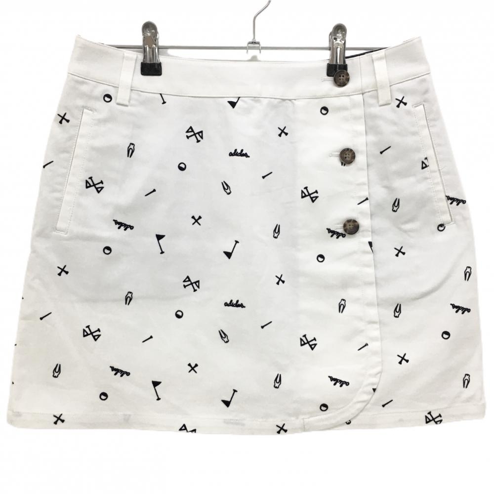 アディダス スカート 白×黒 総柄 ラップスカート風 レディース L ゴルフウェア adidas
