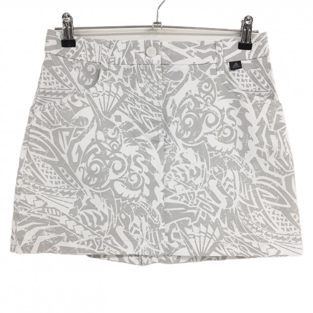 【超美品】アディダス スカート 白×グレー 総柄 ストレッチ ADICROSS レディース S ゴルフウェア adidas