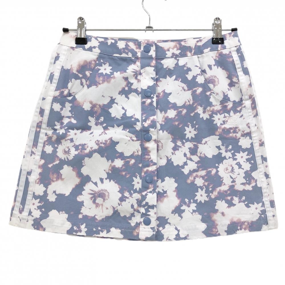 【超美品】アディダスオリジナルス スカート スモーキーブルー系×白 花柄 サイド3ライン レディース M ゴルフウェア adidas