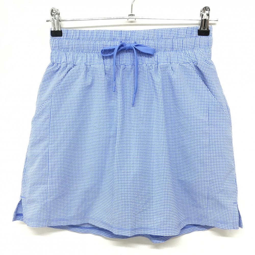 【超美品】アディダス スカート ライトブルー×白 チェック サッカー生地 内側インナーパンツ レディース M ゴルフウェア adidas