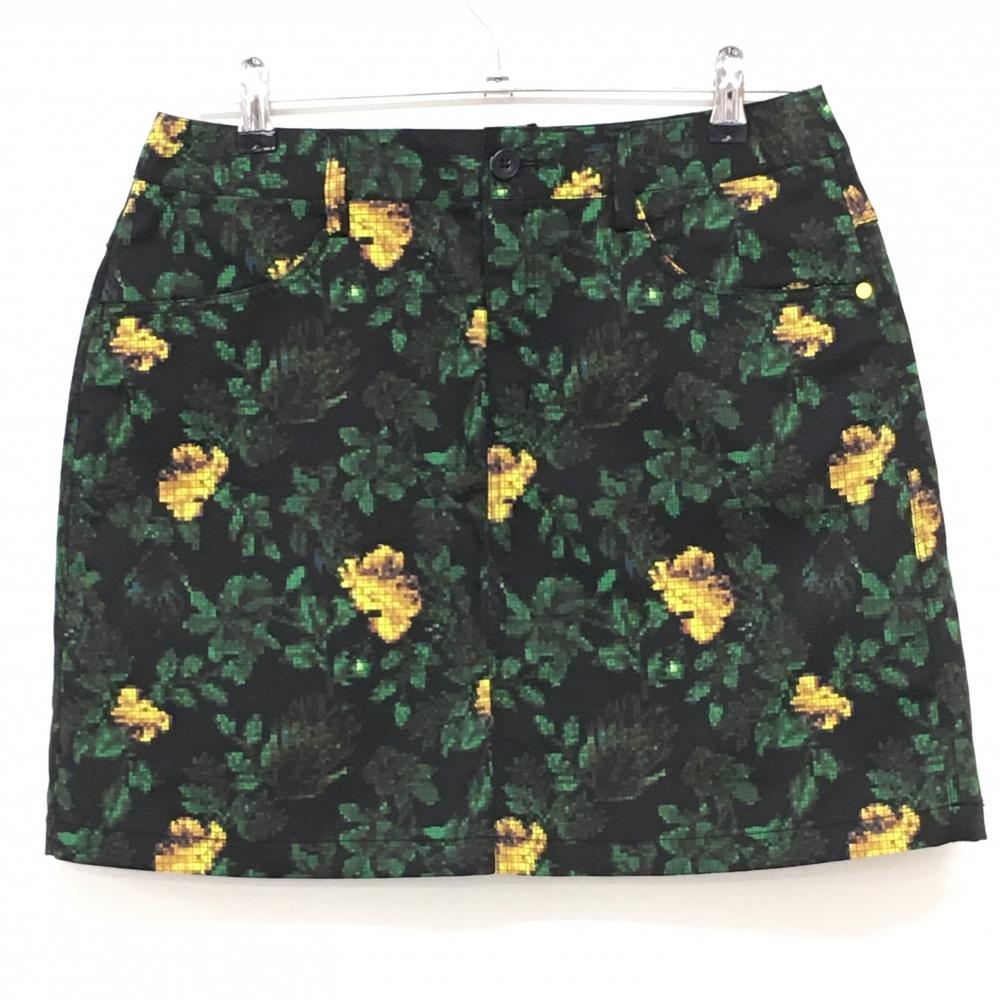 【超美品】アディダス スカート 黒×イエロー 花柄 レディース L/G ゴルフウェア adidas