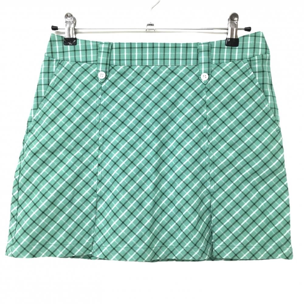 【超美品】アディダス スカート ミントブルー系×白 チェック ボックスプリーツ レディース M/M ゴルフウェア adidas