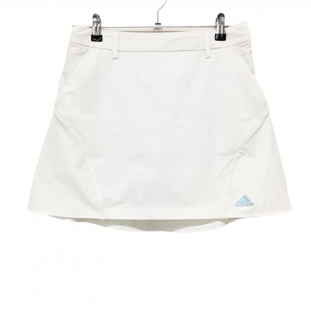 アディダス スカート 白 裾ロゴ 内側インナーパンツ レディース L ゴルフウェア adidas