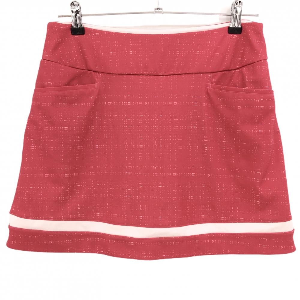 【超美品】アディダス ストレッチスカート レッドピンク×白 総柄 内側インナーパンツ レディース OT ゴルフウェア adidas