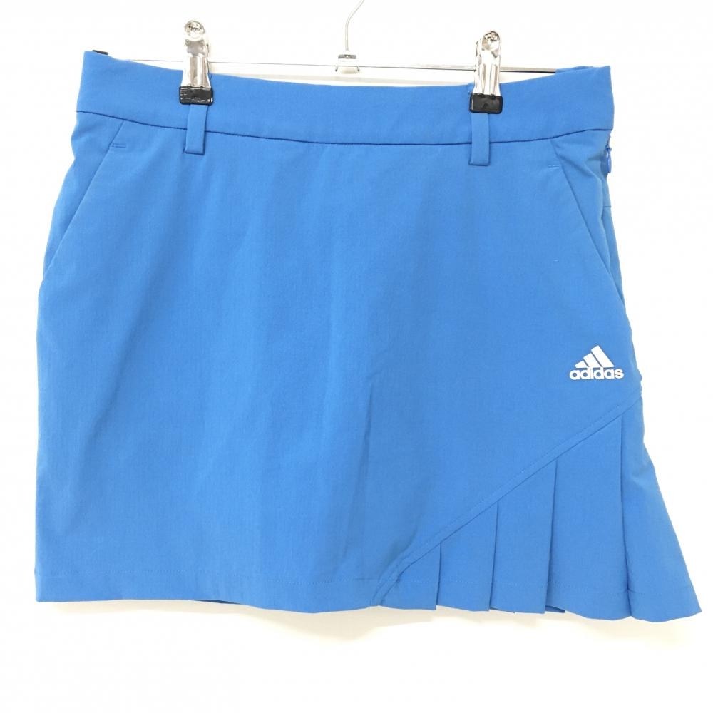 アディダス スカート ブルー×白 立体ロゴ 内側インナーパンツ レディース S ゴルフウェア adidas