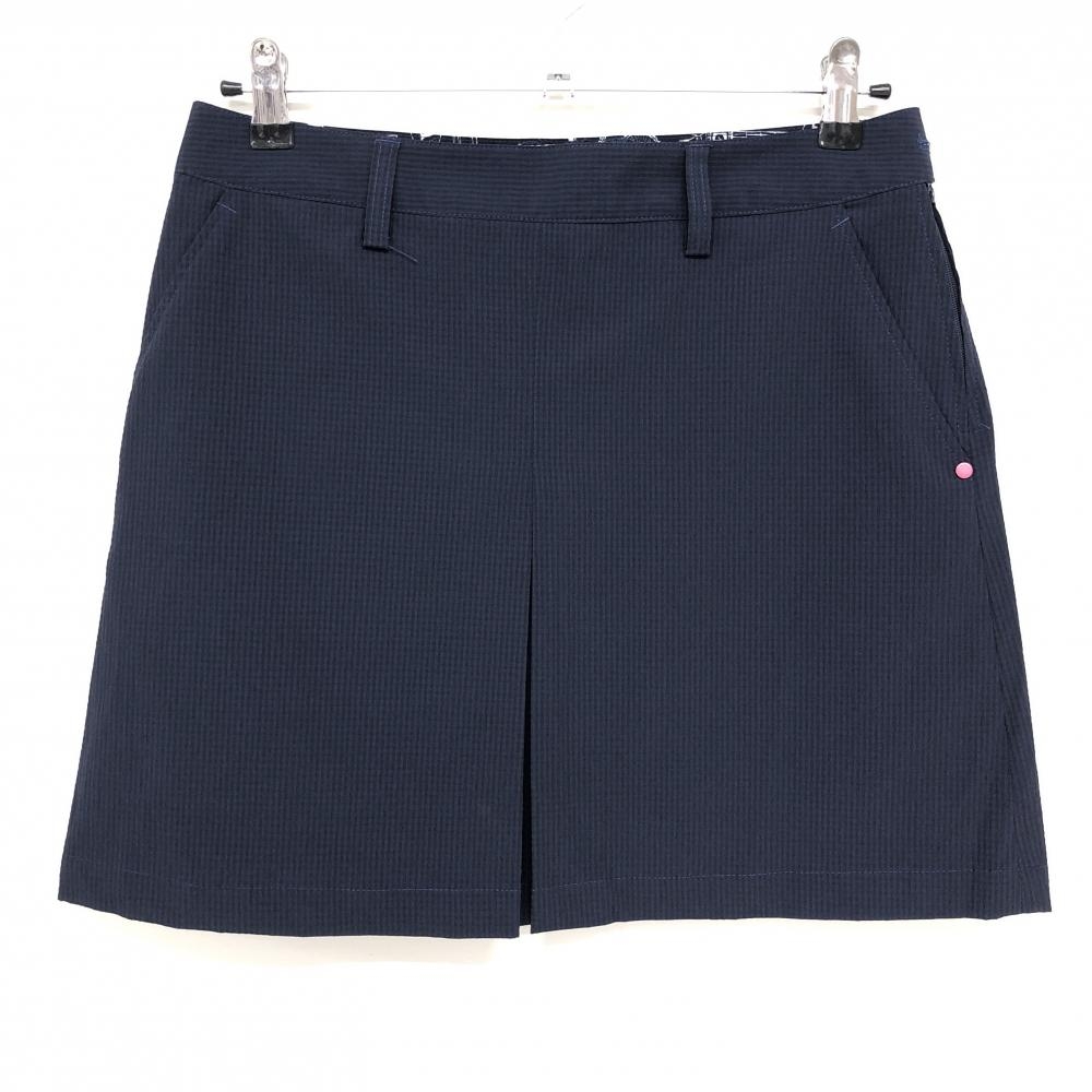 【超美品】アディダス スカート ネイビー×黒 ロゴピンク ストライプ サッカー生地 レディース L/G ゴルフウェア adidas