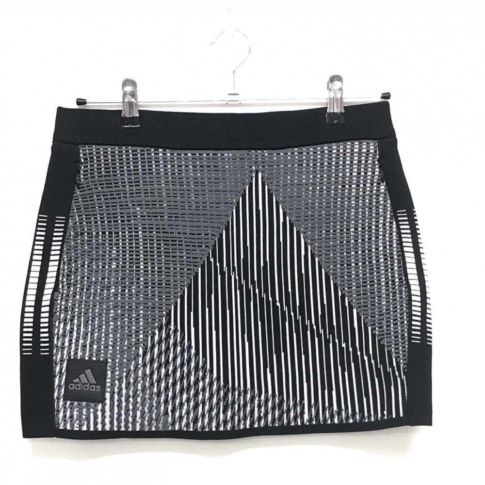 【超美品】アディダス ニットスカート 黒×白 総柄 ストレッチ 内側インナーパンツ レディース L ゴルフウェア adidas
