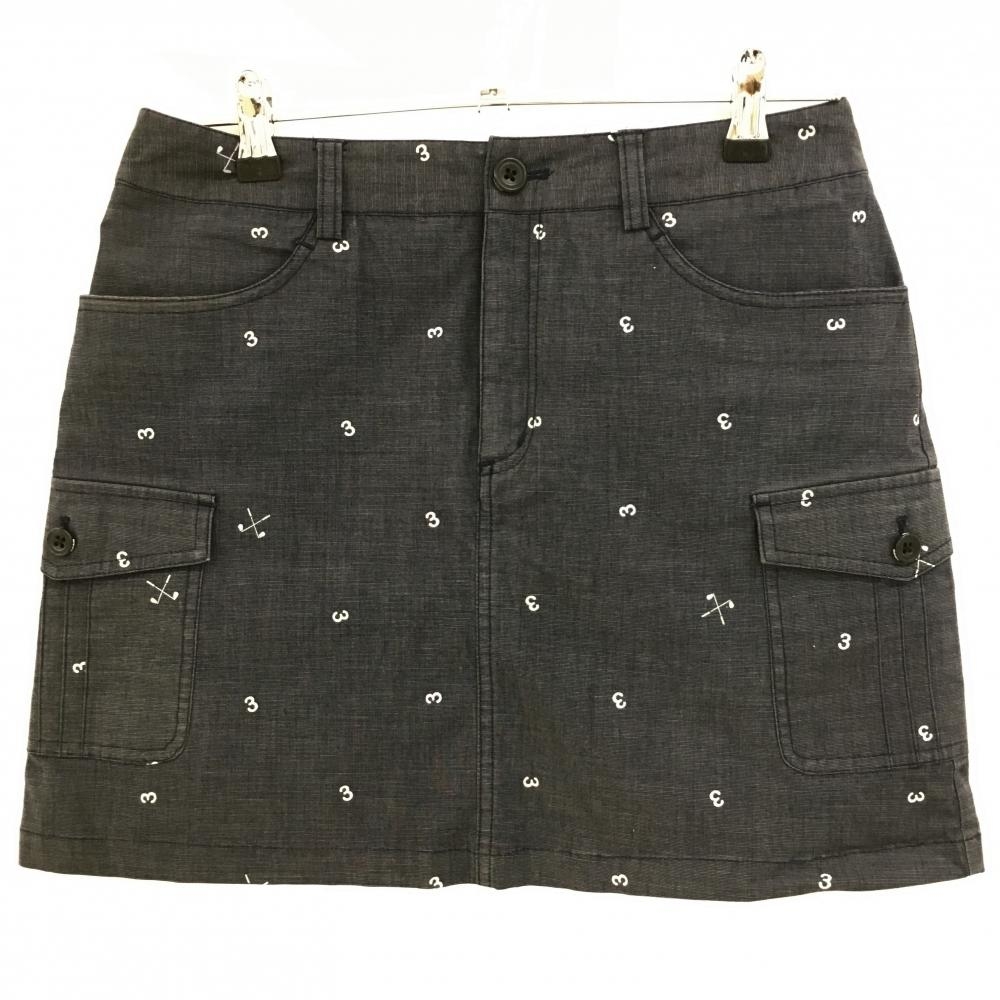 アディダス カーゴスカート ダークグレー×ライトグレー ナンバー総柄 バックロゴ刺しゅう レディース M/M ゴルフウェア adidas