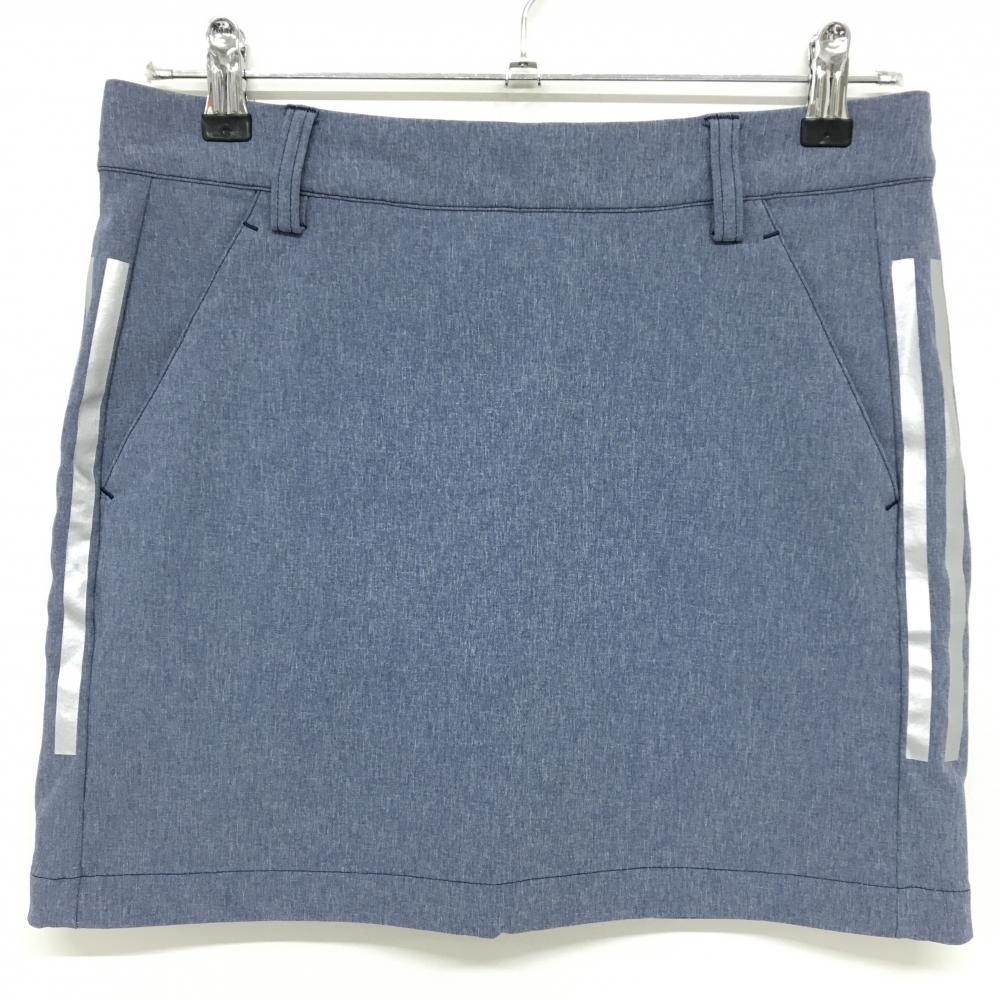 【超美品】アディダス ストレッチスカート 杢ネイビー系 サイドシルバー3ライン 内側インナーパンツ レディース M ゴルフウェア adidas