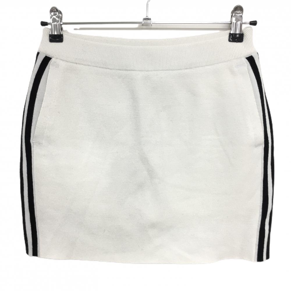 【美品】アディダス ニットスカート 白×黒 ウール混 ウエストゴム 内側インナーパンツ レディース M ゴルフウェア adidas
