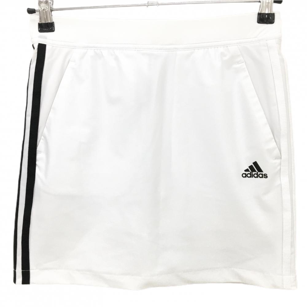 アディダス スカート 白×黒 サイド3ライン 内側インナーパンツ ウエストゴム レディース S ゴルフウェア adidas