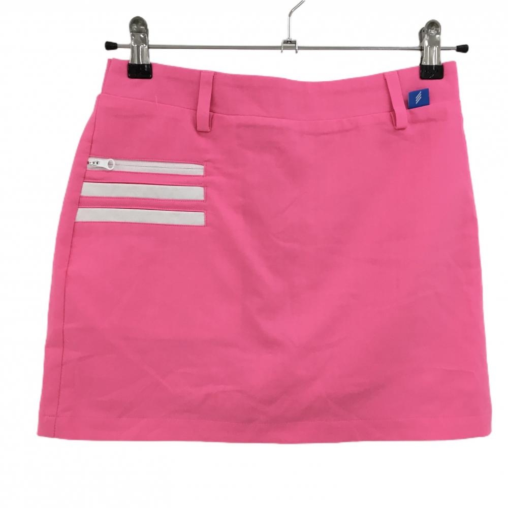 【超美品】アディダス スカート ピンク×白 ストライプ地模様 3ライン ウエスト後ろゴム レディース XS ゴルフウェア adidas
