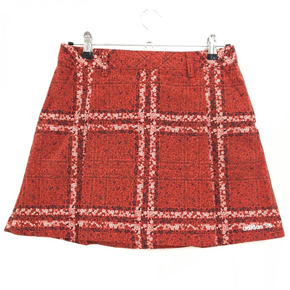 【超美品】アディダス スカート レッド×白 ローズ柄 チェック風  レディース M/M ゴルフウェア adidas
