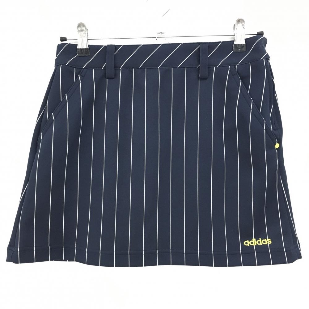 【美品】アディダス スカート ネイビー×白 細ストライプ インナーパンツ付 レディース S/P ゴルフウェア adidas