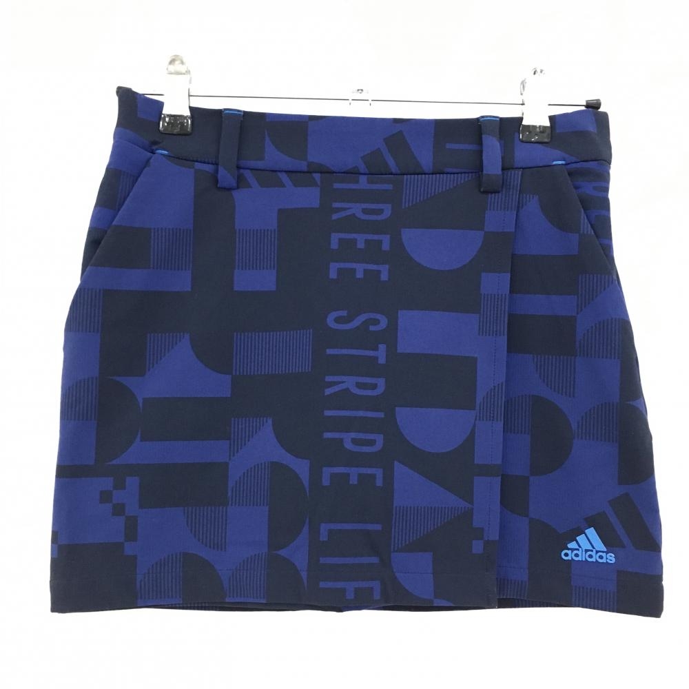 アディダス スカート ダークネイビー×ネイビー 総柄 内側インナーパンツ ストレッチ レディース S ゴルフウェア adidas