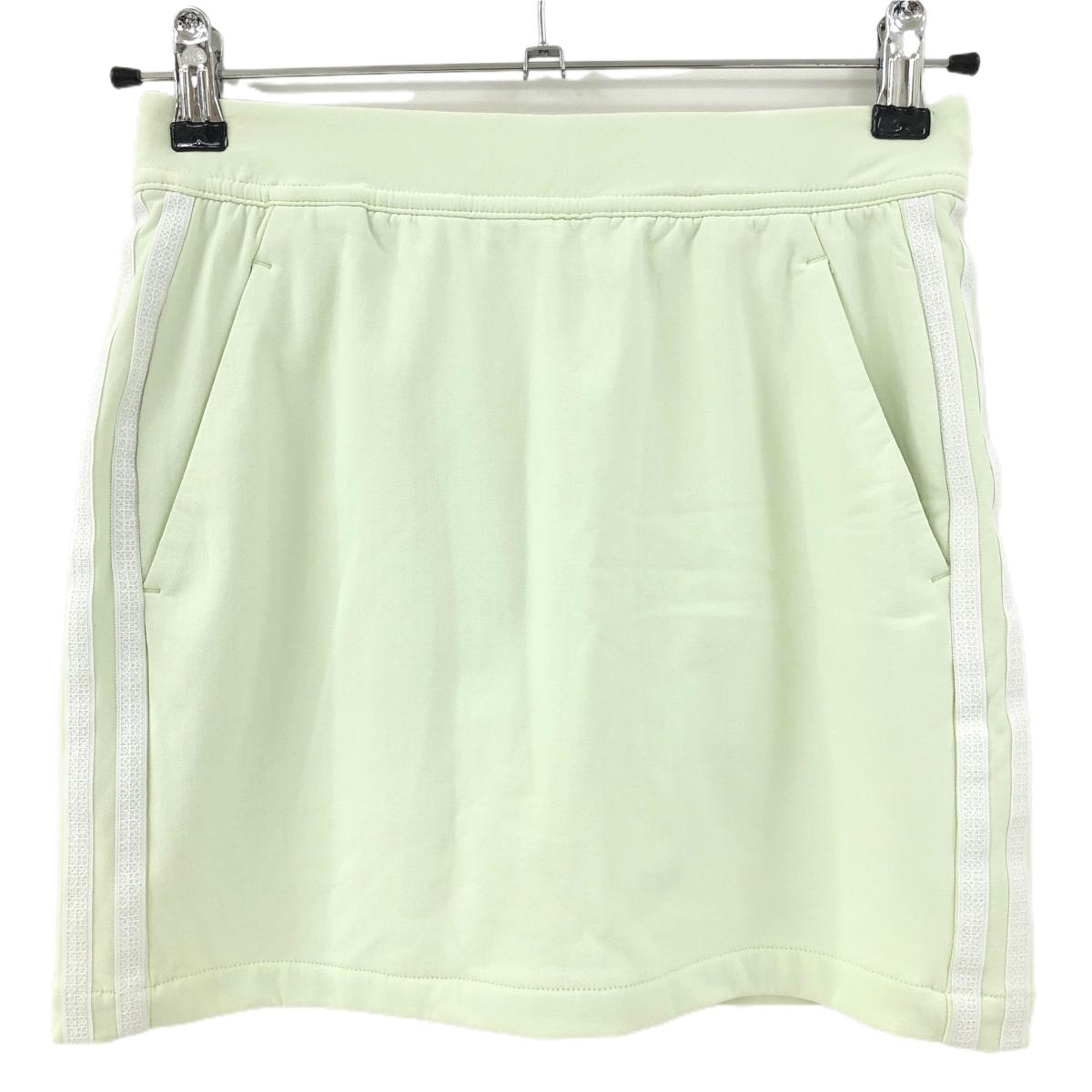 【美品】アディダス スカート ライトグリーン系×白 サイドライン 内側インナーパンツ ストレッチ レディース S ゴルフウェア adidas