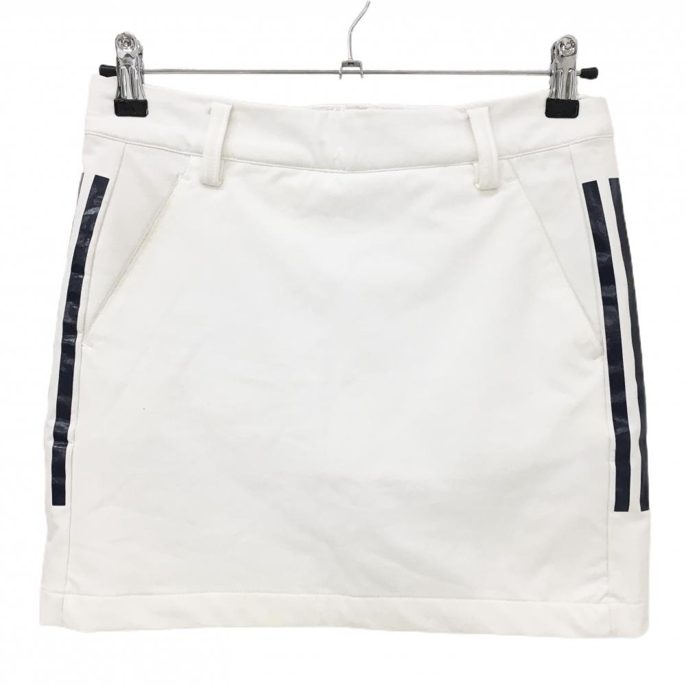 アディダス スカート 白×ネイビー サイドライン 内側インナーパンツ ストレッチ  レディース S ゴルフウェア adidas