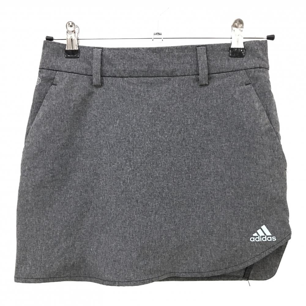 【超美品】アディダス スカート 杢グレー×黒 ベルト部後ろゴム バック3ライン 内側インナーパンツ レディース S ゴルフウェア adidas