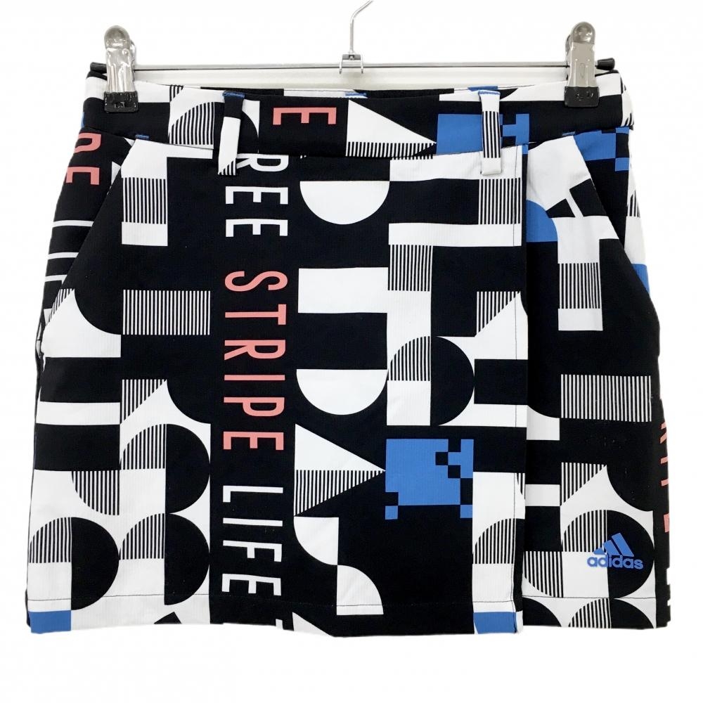 【美品】アディダス ストレッチスカート 黒×白×ピンク 総柄 内側インナーパンツ レディース S ゴルフウェア 2023年モデル adidas