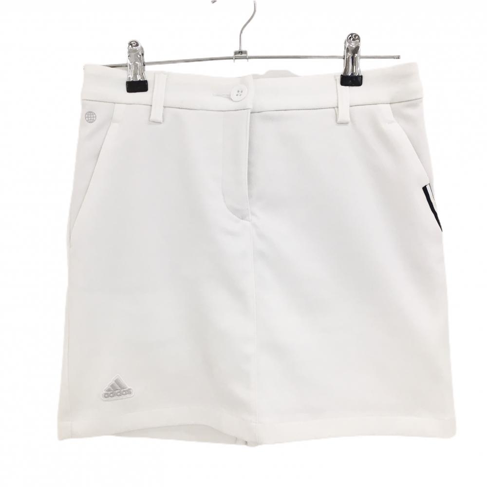 【美品】アディダス スカート 白×黒 裾ロゴワッペン 内側インナーパンツ レディース M ゴルフウェア adidas