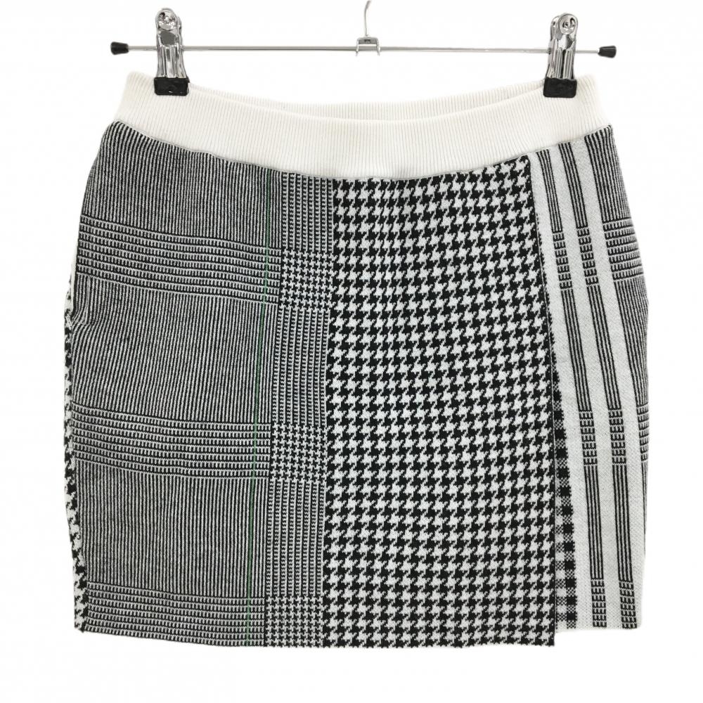【美品】アディダス ニットスカート 白×黒 千鳥格子 グレンチェック ウエストゴム  レディース S ゴルフウェア adidas