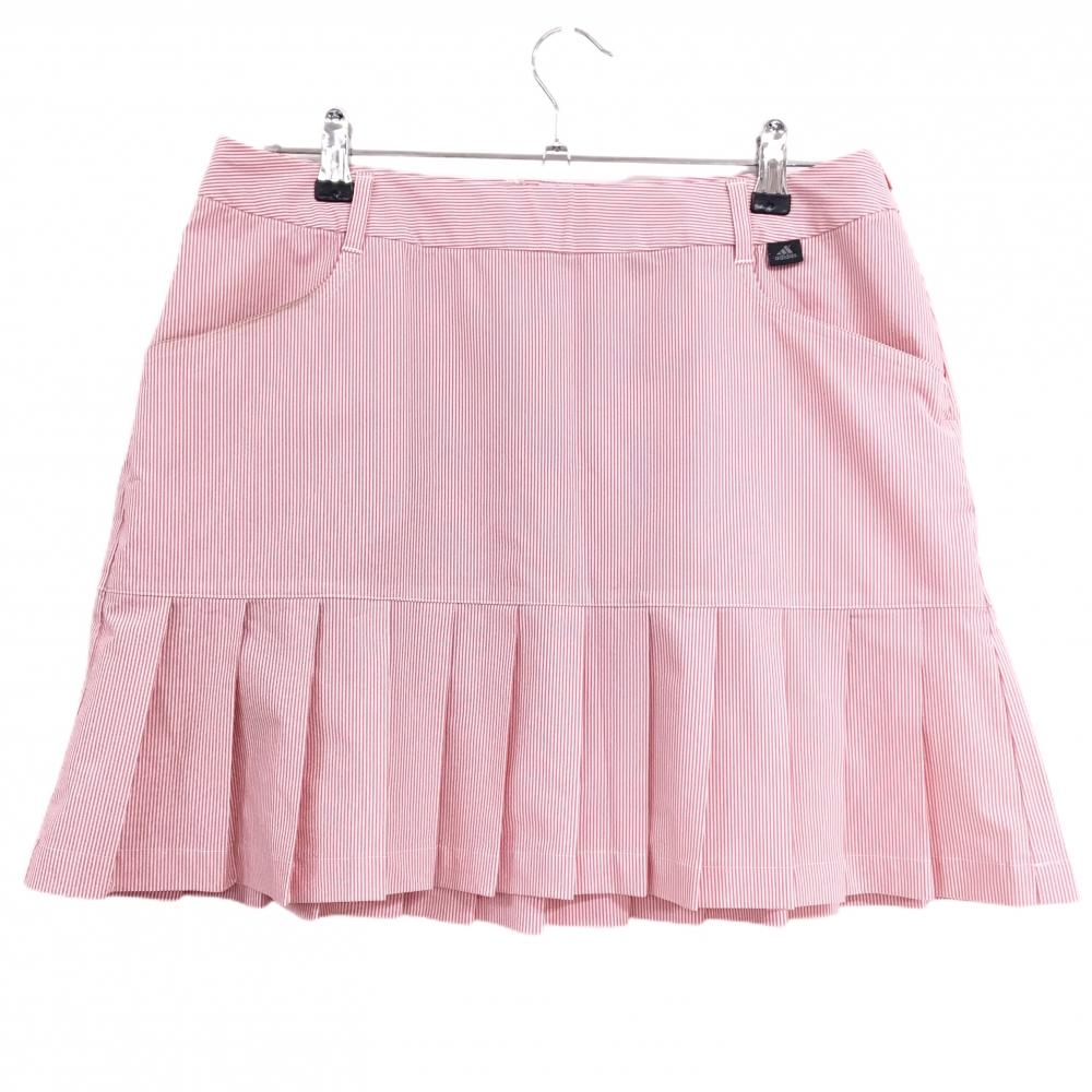 アディダス プリーツスカート レッド×白 ストライプ サイドファスナー レディース OT ゴルフウェア adidas
