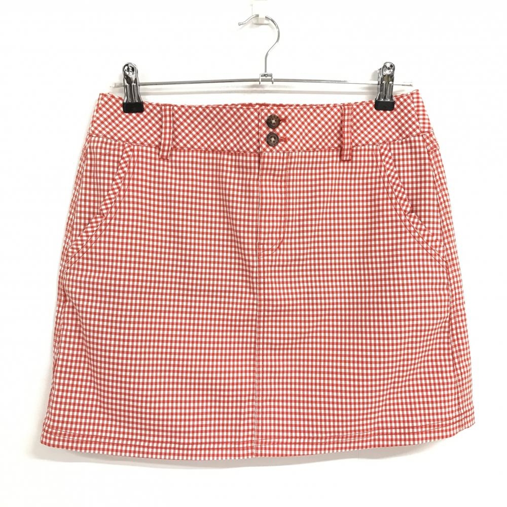 【超美品】アディダス スカート 白×レッド チェック柄 バックロゴ刺しゅう レディース L/G ゴルフウェア adidas