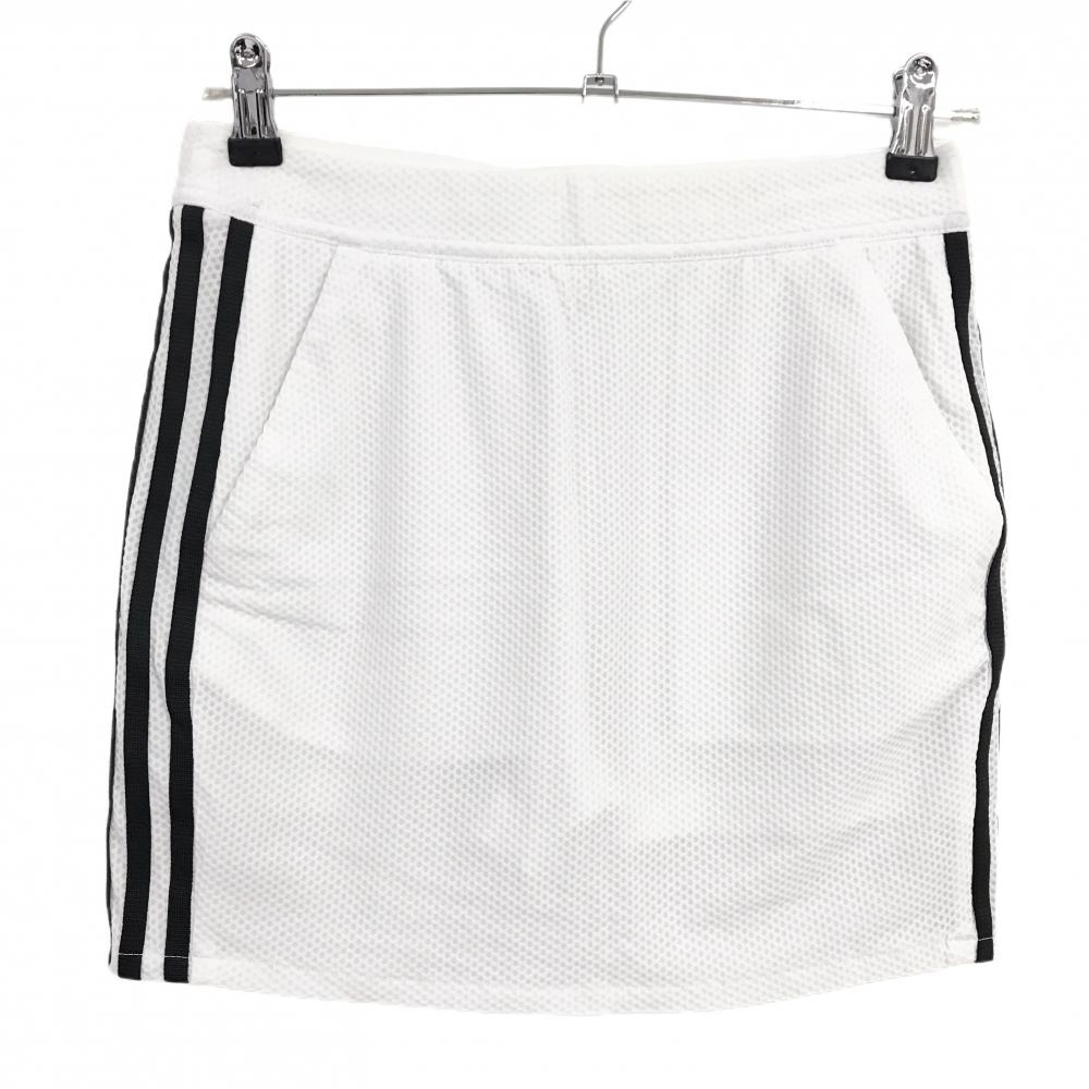 【超美品】アディダス スカート 白×黒 メッシュ調 サイド3ライン 内側インナーパンツ レディース L ゴルフウェア adidas