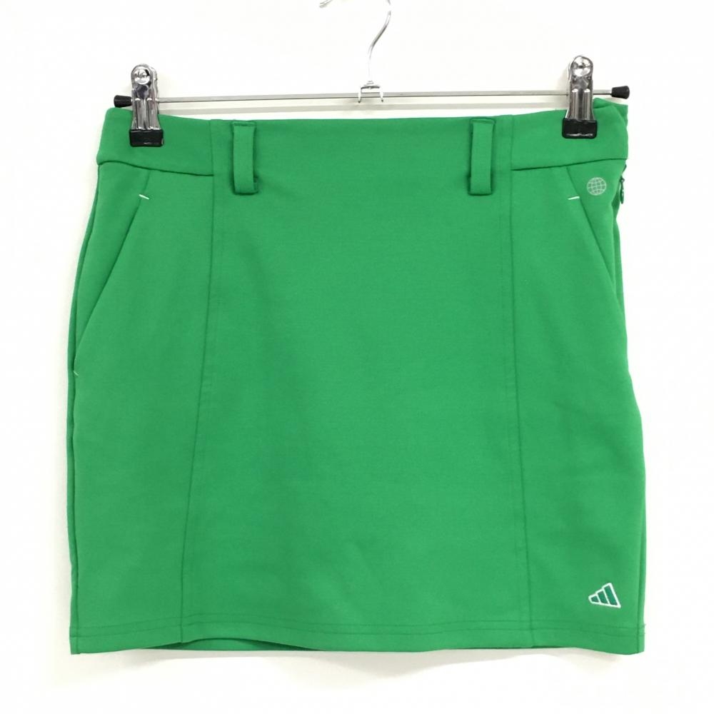 【美品】アディダス スカート グリーン ロゴ刺しゅう 内側インナーパンツ レディース S ゴルフウェア adidas