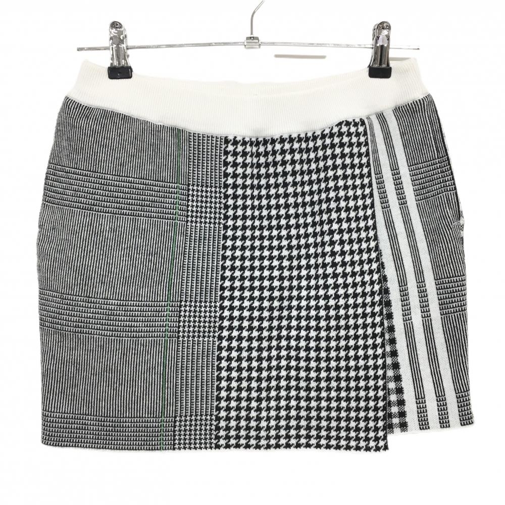 【美品】アディダス ニットスカート 白×黒 千鳥格子 グレンチェック  レディース J/M ゴルフウェア adidas