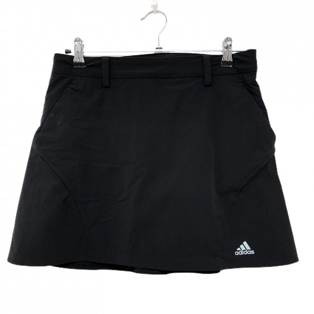 【美品】アディダス スカート 黒 裾ロゴ ストレッチ 内側インナースカート  レディース L ゴルフウェア adidas