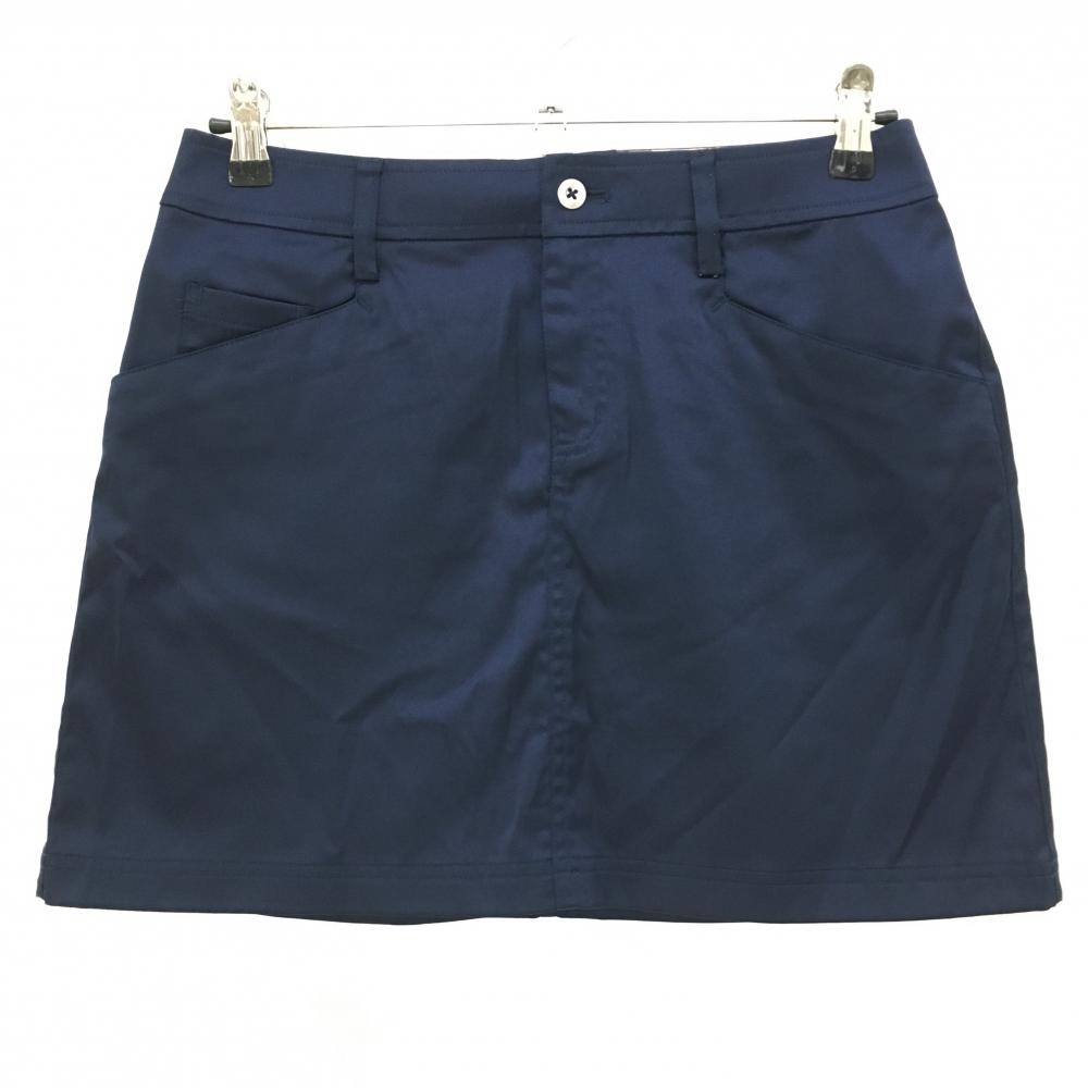 【超美品】アディダス スカート ネイビー 無地 ロゴ刺しゅう ウエスト内側チェック柄 レディース L/G ゴルフウェア adidas