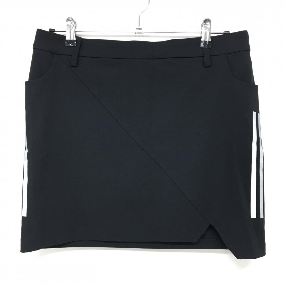 【超美品】アディダス スカート 黒×グレー 3ライン ロゴプリント ストレッチ  レディース OT(XL) ゴルフウェア adidas