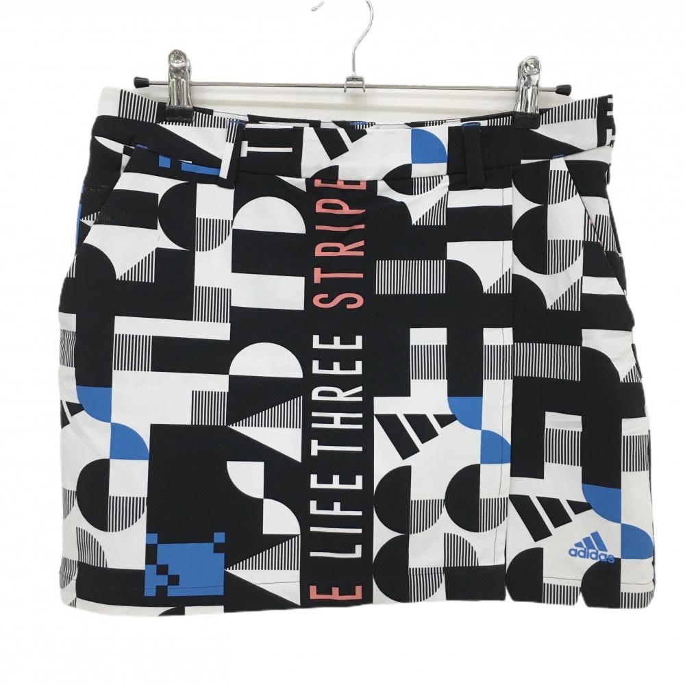 アディダス スカート 黒×白 総柄 裾ロゴ ストレッチ 内側インナーパンツ レディース XOT ゴルフウェア adidas