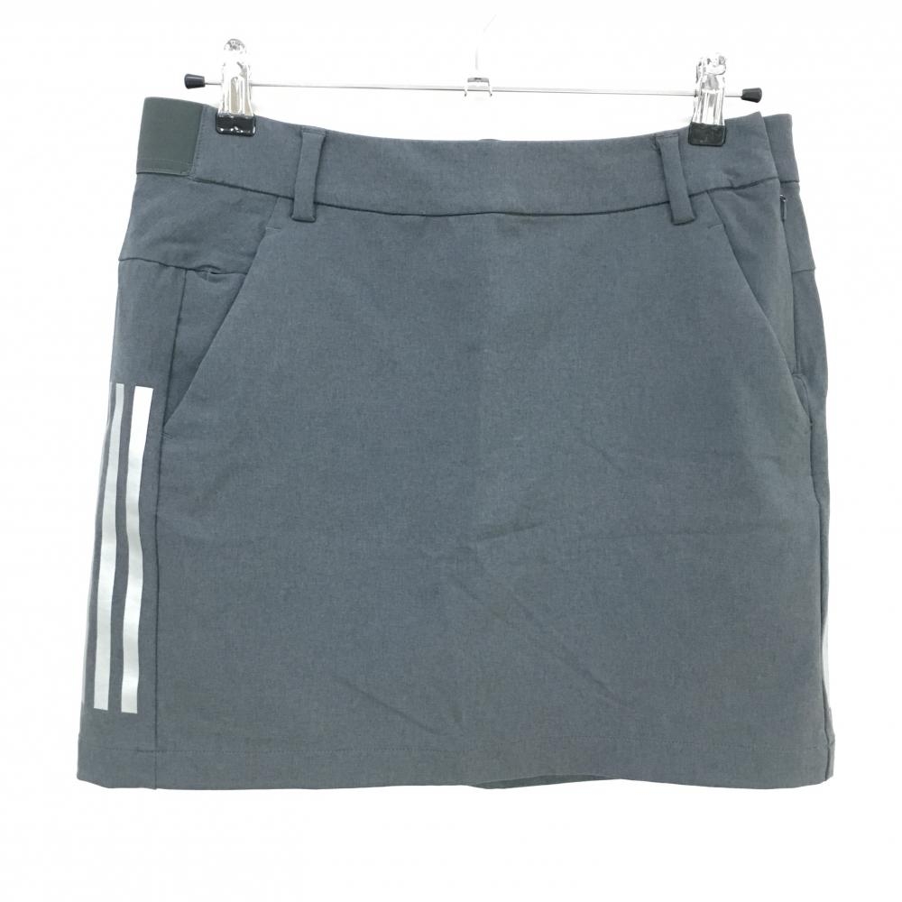 【超美品】アディダス スカート グレー×シルバー 3ライン ストレッチ インナーパンツ付き レディース 2XL ゴルフウェア adidas