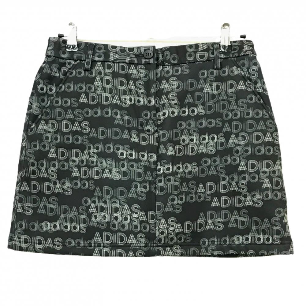 【超美品】アディダス スカート 黒×カーキ ロゴ総柄 裏起 レディース OT ゴルフウェア adidas