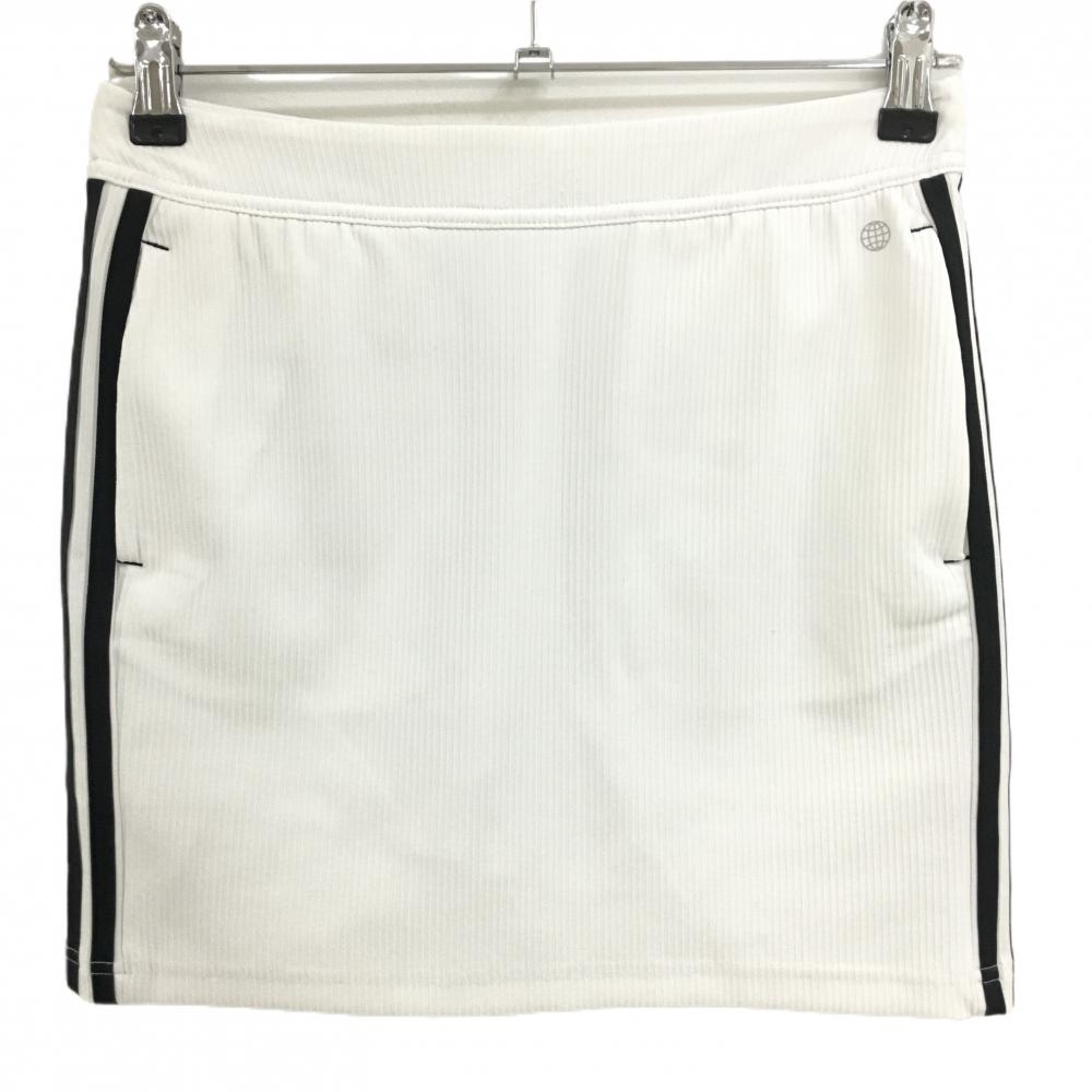 アディダス スカート 白×黒 ストライプ織生地 バックロゴ サイド3ライン ストレッチ ウエストゴム  レディース M ゴルフウェア adidas