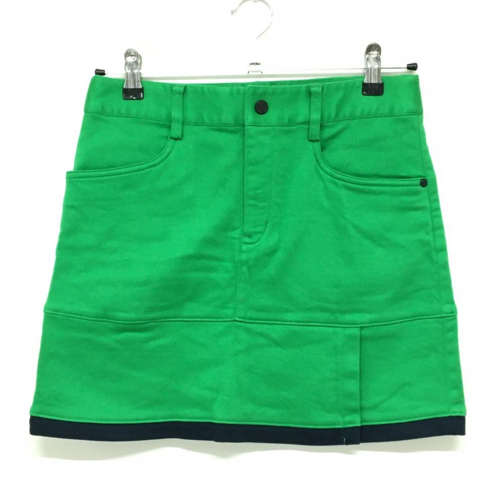 【美品】アディダス スカート グリーン×ネイビー ポケットロゴ刺しゅう レディース S/P ゴルフウェア adidas
