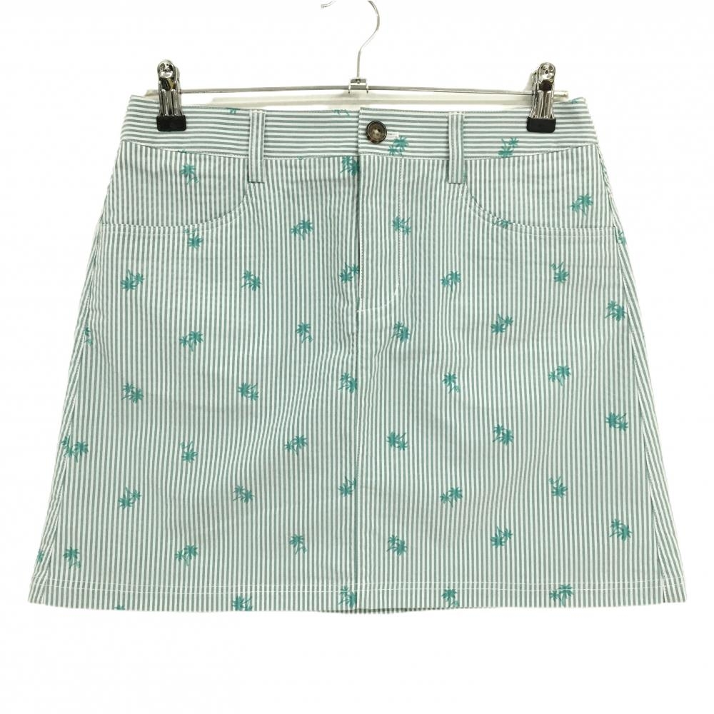 【超美品】アディダス スカート 白×グリーン ストライプ ヤシの木 サッカー生地風 レディース L/G ゴルフウェア adidas