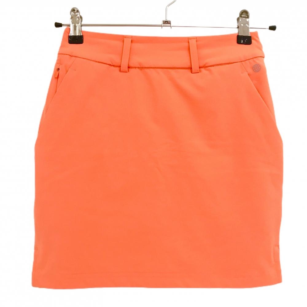 【美品】アディダス スカート ネオンオレンジ バックロゴ ストレッチ 内側インナーパンツ レディース XS ゴルフウェア adidas