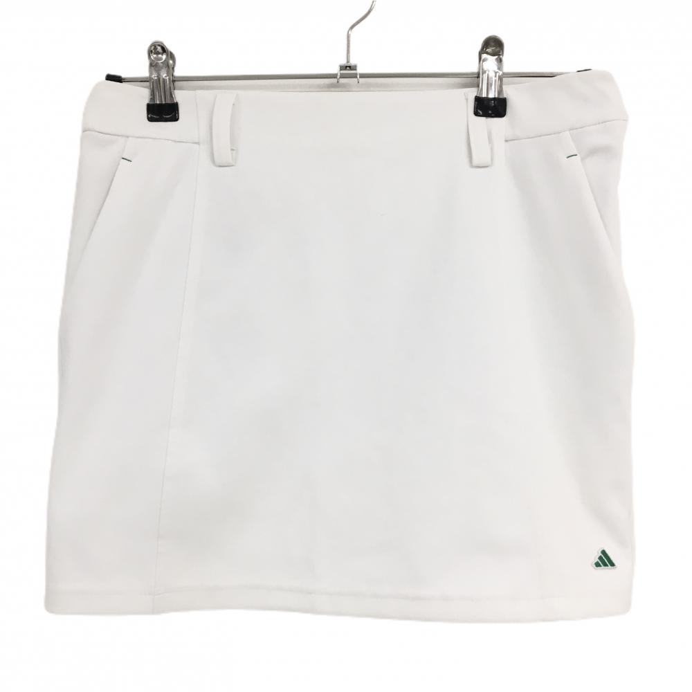【美品】アディダス スカート 白 ロゴ刺しゅう 内側インナーパンツ レディース L ゴルフウェア adidas