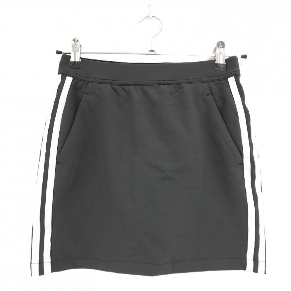 【超美品】アディダス スカート ダークグレー×白 3ライン ストレッチ 内側インナーパンツ レディース S ゴルフウェア adidas