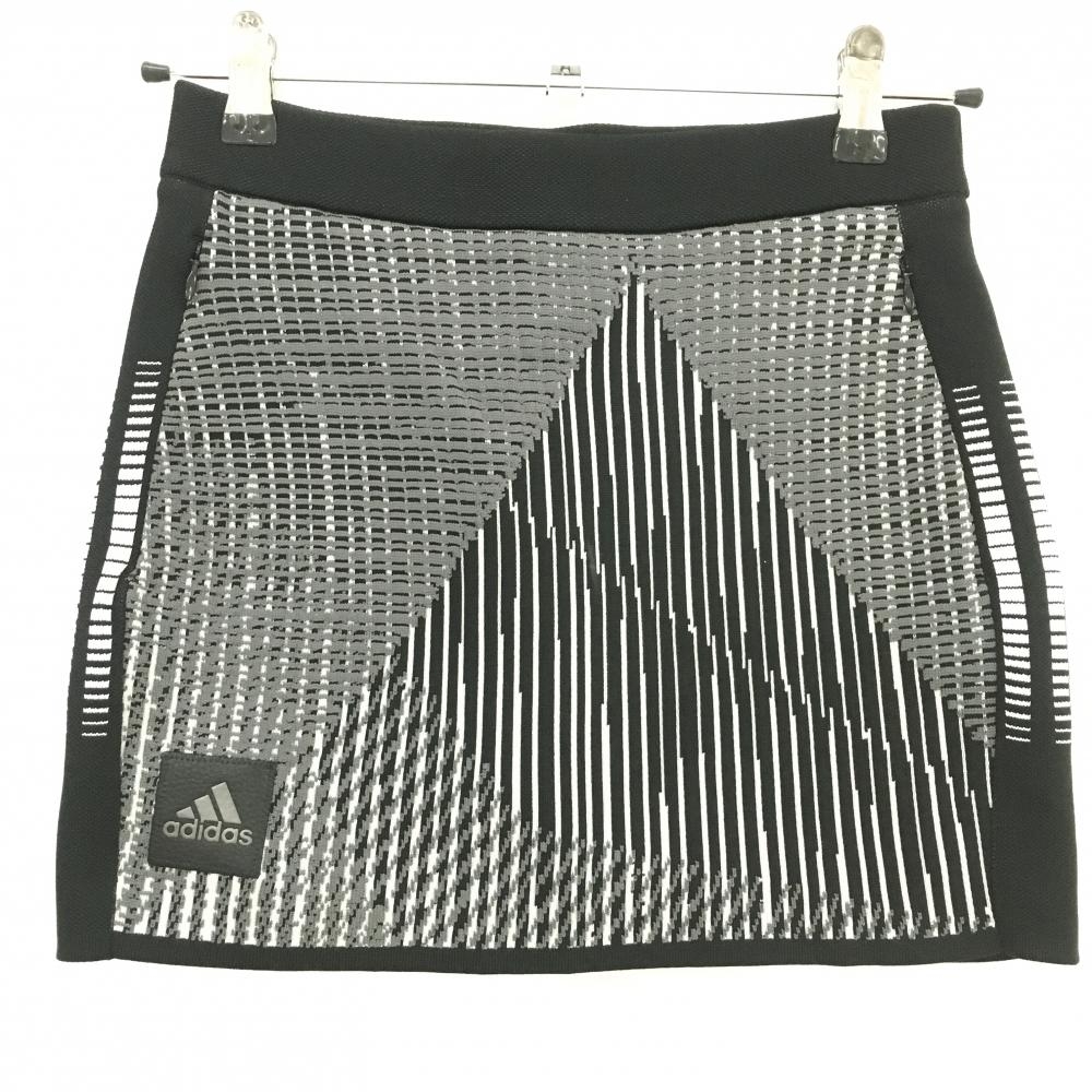 【超美品】アディダス ニットスカート 黒×グレー 総柄 内側インナーパンツ ワッペン レディース S ゴルフウェア adidas